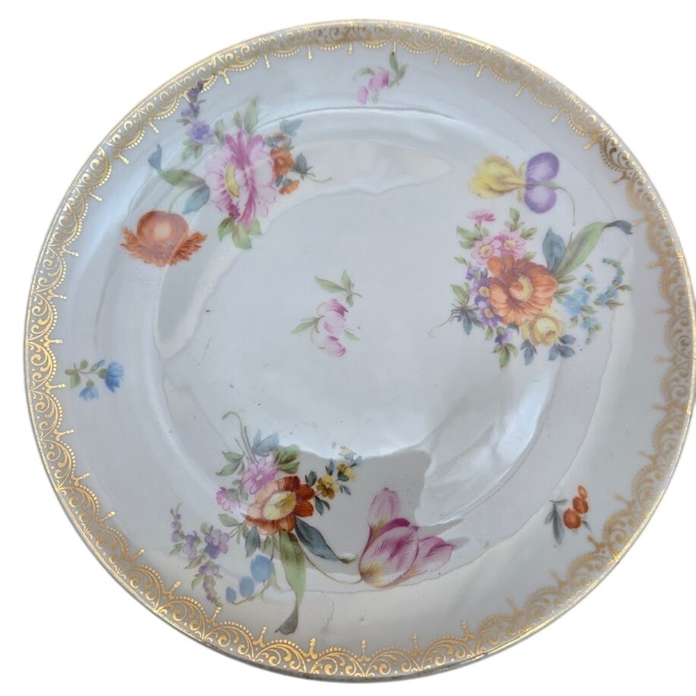 ZS & Co Antique Gold Trim Bavaria Floral Scherzer Luncheon Plate 9" - Picture 1 of 6